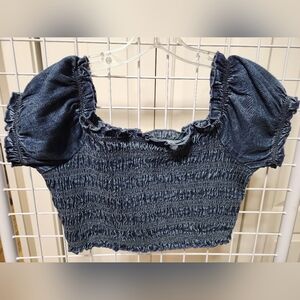 American Eagle Outfitters Blue Smocked Crop Top